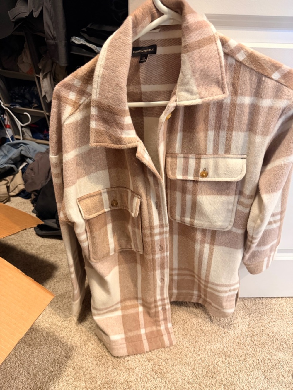 Banana Republic Striped Shacket in Cream and Tan